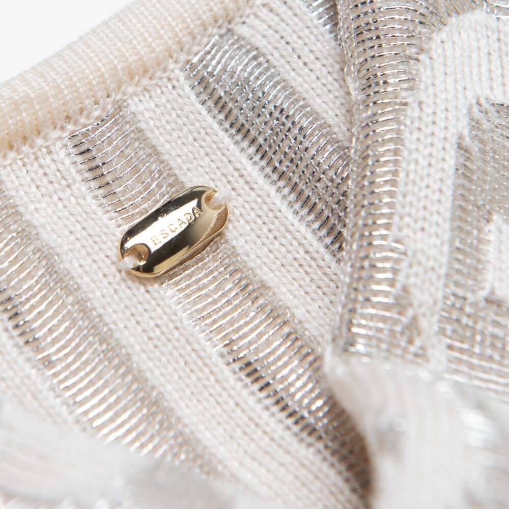 Escada Sowustar Sweater Dress Cable Shift Long Sleeve Metallic Cream Size Large - Picture 6 of 12